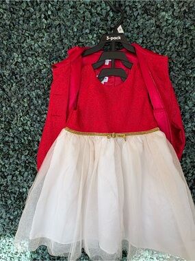 Red Lace & Ivory Tulle Party Dress with Gold Trim